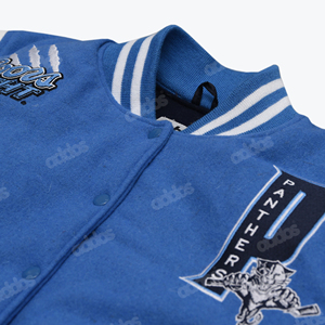 Veste universitaire personnalisée pour femme, corps en laine bleu ciel et manches en cuir PU blanc, veste de baseball universitaire brodée pour femme - Product Image 3