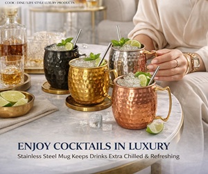 Ensemble de 4 tasses Moscow Mule 500 ml en acier inoxydable finition martelée, avec poignée, pour bière/vin/cocktail, vaisselle durable pour cocktails - Product Image 4