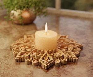 Laser Cut Wooden Base <b>Tealight</b> Candle <b>Holder</b> For Home Wedding Festive Mandala Art Candle Bowl For Tabledecor & Aromatherapy Use - Product Image 1