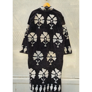 Black Velvet Embroidered Long Jacket Floral Pattern <b>Open</b> Front Women Vintage casual Outerwear Vintage Casual Coat gift for her - Product Image 6