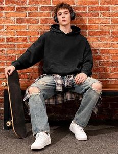 Sweat à capuche tendance délavé en coton, coupe oversize, style streetwear urbain - Product Image 2