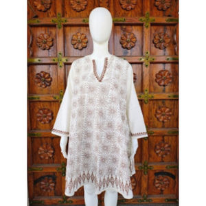 Tunique d'été décontractée haut de gamme en coton tissé style bohème, coupe trapèze, col en V, manches longues, ODM - Product Image 1