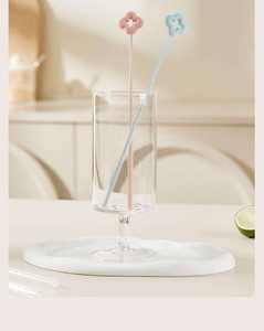 Cepillo limpiador de pajitas de silicona con mango de plástico, limpiador de tubos largos y flexibles para vasos, limpiador de botellas con diseño floral, juego de herramientas de cocina - Product Image 5