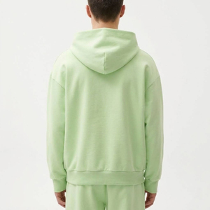 Sudadera con Capucha Extra Grande para Hombre, Verde Sólido, Felpa de Algodón, Corte Casual, Largo Regular, Diseño con Bolsillos, Ropa de Otoño - Product Image 4