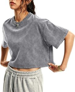 T-shirt court en maille unie décontracté à manches courtes et col rond pour femme, coupe ample, idéal pour le printemps et l'été au quotidien - Product Image 2
