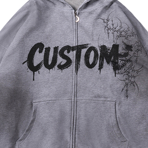 Sudadera con capucha extragrande con estampado personalizado, efecto desgastado por el sol, calidad premium, 100% algodón, con cremallera, para ropa urbana, unisex. - Product Image 5