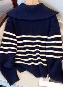 เสื้อสเวตเตอร์ผู้ชายลายทางถักแบบสวม คอปกพับได้ ปิดด้วยซิป เหมาะสำหรับใส่ในฤดูใบไม้ร่วง ทรงปกติ - Product Image 5