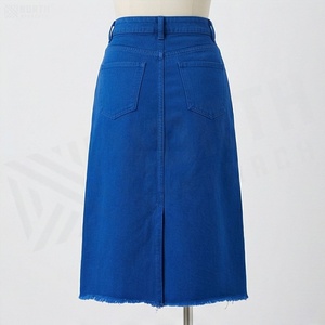 Jupe en jean taille haute pour femme, coupe trapèze, longueur genou, couleur unie, style décontracté avec poches, pour toutes les saisons - Product Image 2