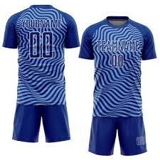 ชุดเสื้อฟุตบอลแบบกำหนดเอง สีดำ-น้ำเงิน ลายพิมพ์ซับลิเมชั่นรูปทรงเรขาคณิต ระบายเหงื่อได้ดี เสื้อผ้าสำหรับผู้ใหญ่แบบยูนิเซ็กซ์ คอกลม แขนสั้น - Product Image 3