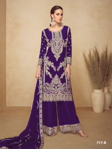 Nouvelle arrivée : Salwar Kameez pakistanais en pure viscose et soie chinon, avec broderies lourdes et cordons, pour la vente à l'exportation - Product Image 3