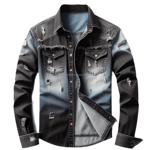 Men's High Quality Twill Cotton Denim Casual Long-Sleeve <b>Shirts</b> Breathable Turn-Down Collar Custom XL Plus Sizes Spring Autumn - Product Image 3