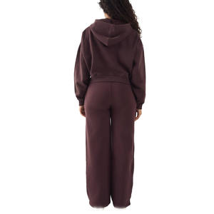 Conjunto de Sudadera con Capucha y Pantalones Anchos de Felpa de Algodón para Mujer, Top Corto con Cremallera, Ajuste Relajado, Ecológico, Marca Privada, Suministro al por Mayor - Product Image 2