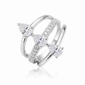 Women's Classy & Romantic Design <b>Rhodium</b> Plated Zircon Three Stone Gemstone <b>Ring</b> with Silver Band for Wedding & Party - Product Image 1