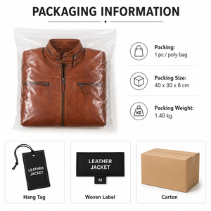 <b>Men's</b> Casual Brown Genuine Pu Leather Moto <b>Jacket</b> Stand Collar Zipper Closure Regular Fit Autumn OEM Service - Product Image 6