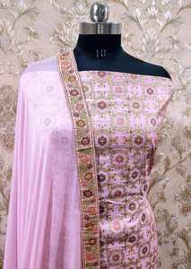 Traje de seda pura Banarasi de 3 piezas con estampado jaal - Product Image 3