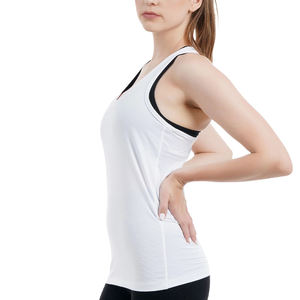 Camiseta sin mangas blanca para mujer, estilo racerback, para gimnasio, fitness, running, yoga, transpirable, de secado rápido, elástica, ropa deportiva, chaleco de entrenamiento - Product Image 3