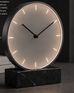 Modern Circular Desk <b>Clock</b> With Marble Base LED Illuminated Minimalist Design Quartz Movement Needle Display - Product Image 1