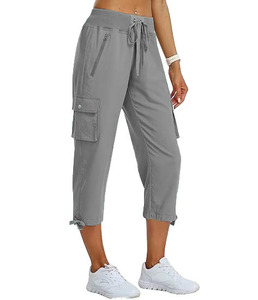Pantalones Cargo de Cintura Alta para Mujer, Corte Holgado, Color Sólido, Cierre con Cordón, Estilo Casual de Verano con Bolsillos - Product Image 2