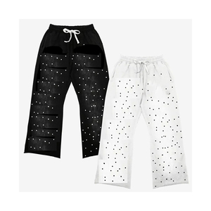 New <b>Rainbow</b> Spray Premium Streetwear Apparel Manufacturer Custom Logo Design Men's Flared Side Stripe Sweatpants with Rhinestone - Product Image 1