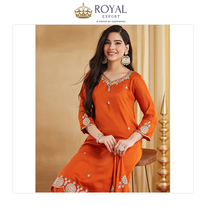 Venta Exclusiva de Hermosa Ropa Pakistaní, Nuevo Diseño de Seda Vichitra con Bordado, Conjunto de Kurti con Pantalón y Dupatta - Product Image 5