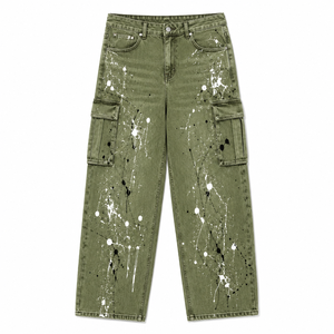 Vaqueros Cargo de Mezclilla con Salpicaduras de Pintura de Corte Holgado para Hombre – Pantalones de Mezclilla Lavados de Pierna Ancha Estilo Streetwear Y2K Hip Hop Casual Workwear – OEM ODM - Product Image 3