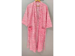 Robe longue pour femmes, imprimé Paisley rose, manches trois quarts, col en V, peignoir doux, vêtements décontractés - Product Image 4