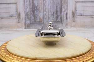 Nickel-Plated Butter Dish with Glass Insert: Silver <b>Kitchen</b> Decor - Product Image 6