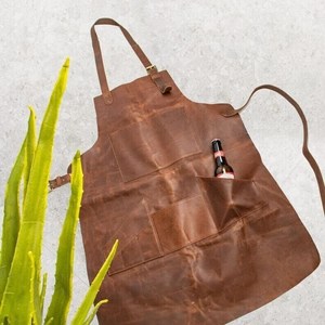 Handmade Leather <b>Apron</b> for Men Women <b>BBQ</b> Cooking Kitchen Workwear Custom Logo Factory Direct Wholesale Price LPN-0253 - Product Image 2