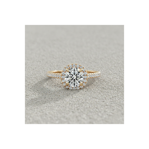 แหวนหมั้น Pav Halo และ Shank Diamond ชุบทองคำสีกุหลาบ สไตล์วินเทจ ประดับเพชรแบบ Prong Setting พร้อมใบรับรอง - Product Image 1