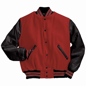 Veste universitaire en laine rouge pour homme avec manches en cuir noir, style preppy, col rabattu, fermeture boutonnée, vêtement d'automne - Product Image 1