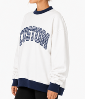 Sweat-shirt col roulé personnalisé OEM pour femme, avec patch lettre en chenille, en molleton de coton, épaules tombantes, coupe ample, style streetwear Sororité Grecque
