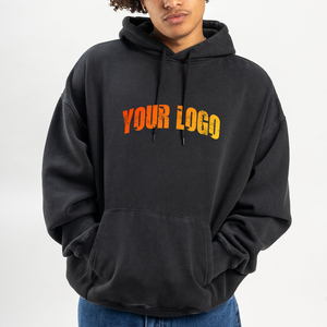 Nouvel arrivage : Sweat à capuche pour homme, personnalisable avec logo, grammage lourd, effet vintage et délavé à l'acide, grandes tailles - Product Image 3