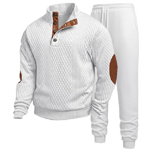 Survêtement matelassé blanc pour homme, manches longues, col montant, décontracté, coupe classique, couleur unie, respirant, infroissable, léger - Product Image 1