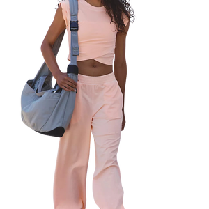 Conjunto de 2 Piezas para Mujer, Diseño Moderno, Algodón con Spandex, Top Corto sin Mangas, Pantalones Holgados Tipo Harem, Tejido de Punto, Color Sólido, Ropa Casual de Verano - Product Image 1
