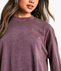 T-shirt ample à col rond pour femme, manches trois quarts, violet, coupe ample, tissu jersey 100% coton, logo imprimé, toutes saisons - Product Image 6