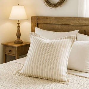 Striped Linen Cushion <b>Cover</b> Ruffle Pillowcase Removable Washable Throw <b>Cover</b> <b>for</b> <b>Sofa</b> Hotel Home Decor - Product Image 3