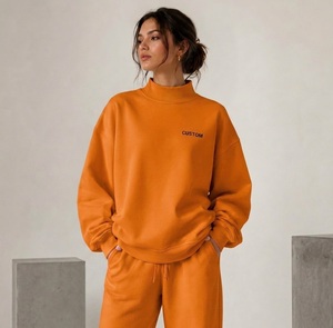 Sweat-shirt surdimensionné à col montant pour femme, orange uni, en coton et bambou tricoté, respirant, mode automne, OEM ODM - Product Image 1
