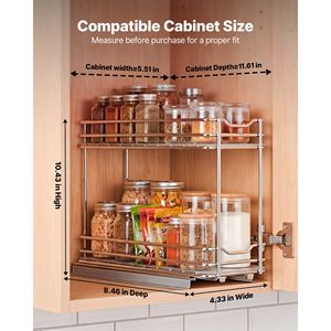 Organisateur d'armoire à 2 niveaux, étagère à épices coulissante, panier coulissant en métal robuste pour les assaisonnements de cuisine - Product Image 2