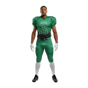 Tenues de football américain de qualité supérieure, sublimées, vert et blanc, à rayures et blocs de couleur unie, pour le championnat de la Gridiron League - Product Image 1
