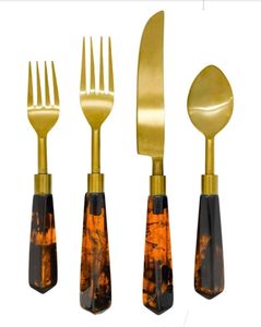 <b>Clear</b> <b>Resin</b> Handle Gold Cutlery Set Stainless Steel Flatware Dinner Knife Fork Dessert Spoon Tableware Service For Hotel Restaur - Product Image 6