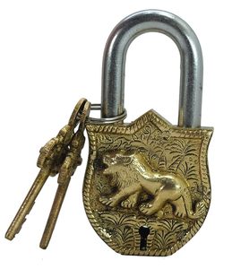 Brass Door <b>Padlock</b> Tiger Engraved Design Vintage Heavy Duty Security Lock Decorative Antique Brass Lock with Keys for Home Gate - Product Image 4