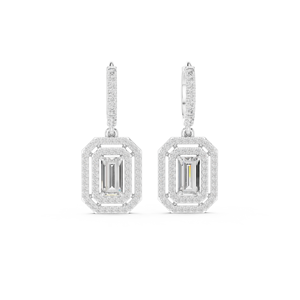 Luxury Silver Lab Grown Emerald Cut Halo Diamond IGI Certified Drop <b>Earrings</b> for Women-Wedding & Engagement Gift <b>Fine</b> Jewelry - Product Image 1
