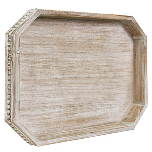 Bandejas decorativas de madera vintage con acentos de cuentas Bandeja de mesa rústica para centro de mesa Exhibición Mesa de centro o ajuste de comedor - Product Image 1