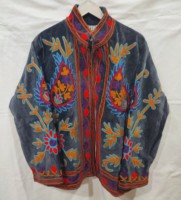 Veste en coton brodée pour femme, col mandarin, manches longues, design brodé à la main, automne
