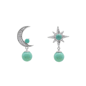 Pendientes de Plata de Ley 925 con Baño de Oro Rosa y Turquesa, Diseño de Luna y Estrella, Estilo Bohemia, Joyería Fina para Mujer - Product Image 3