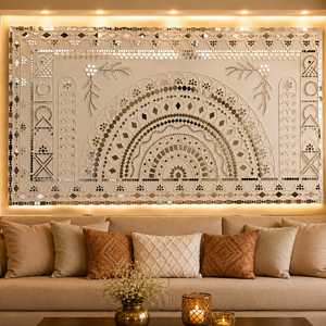 Handmade Clay Mud Compound Metal Framed Wall Art <b>Mirror</b> Decor Traditional Indian Wedding <b>Panel</b> Designer Home Hanging Custom Boho - Product Image 2