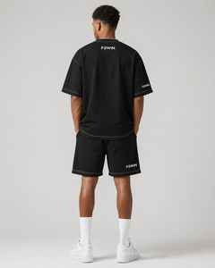 Ensemble T-shirt et short en molleton de coton noir pour homme F2WIN, col rond, décontracté, pour l'été, séchage rapide, respirant, tricoté, sans couture, vêtements de sport - Product Image 2