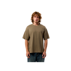 Camiseta Extra Grande Verde Oliva para Hombre, Informal, de Manga Corta, Lisa, Teñida, con Cuello Redondo - Product Image 1