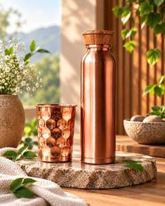 Hammered Copper Water <b>Bottles</b> with Lids <b>Vintage</b> Style Portable Drinkware for Outdoor - Product Image 4