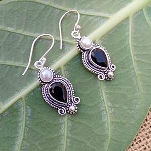 Boucles d'oreilles en perles d'onyx noir, en argent Sterling 925, bijoux faits à la main, élégants, cadeau pour femmes, fête, mariage, mode - Product Image 3